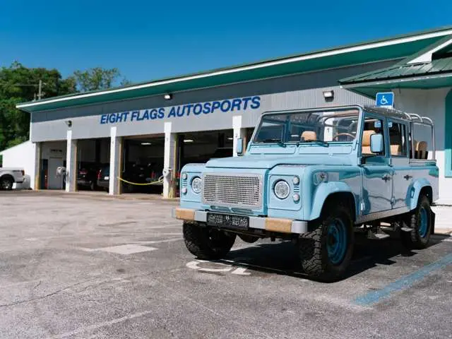 Land Rover Defender at the shop